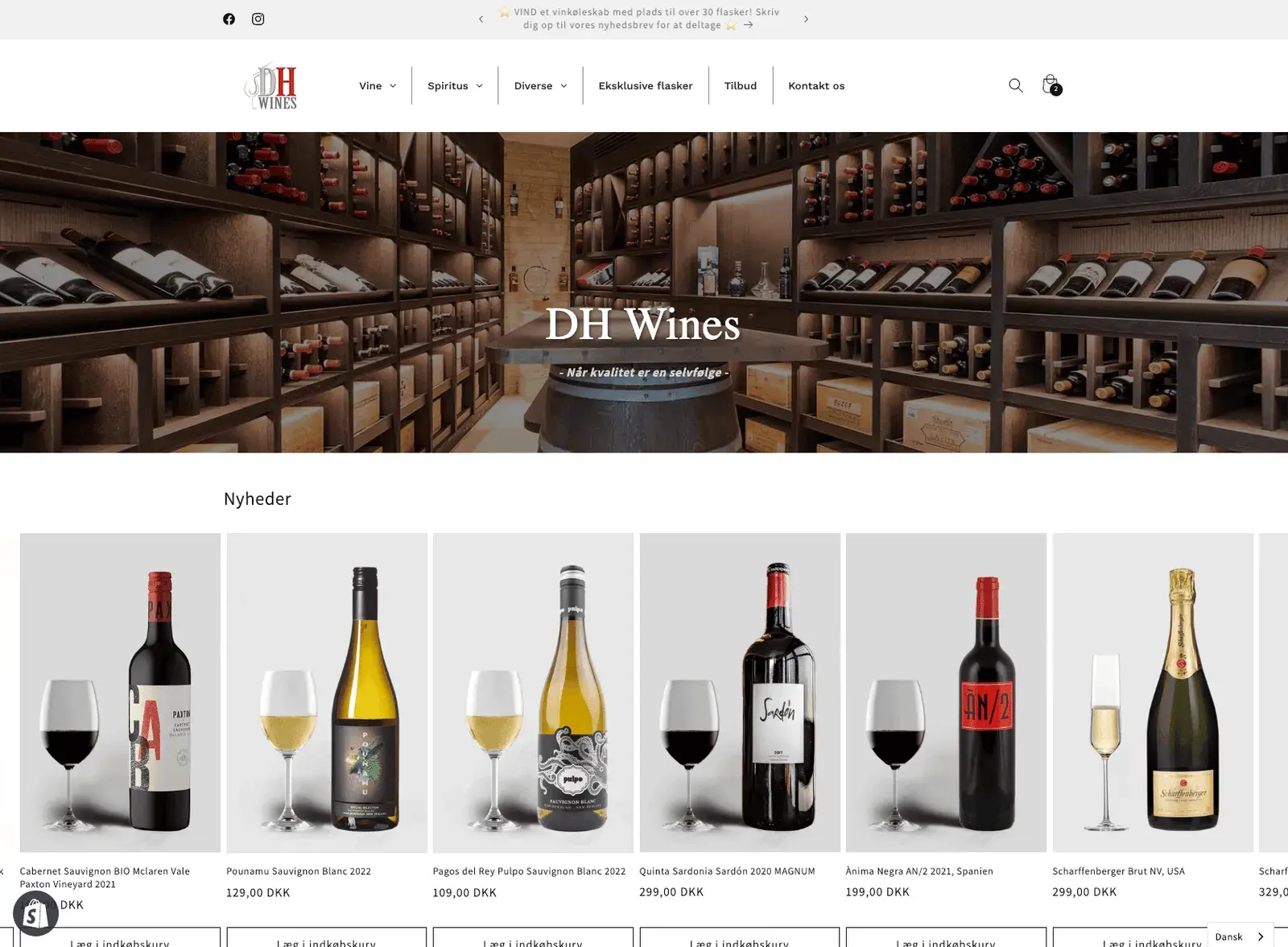 Hjemmesiden for DH Wines