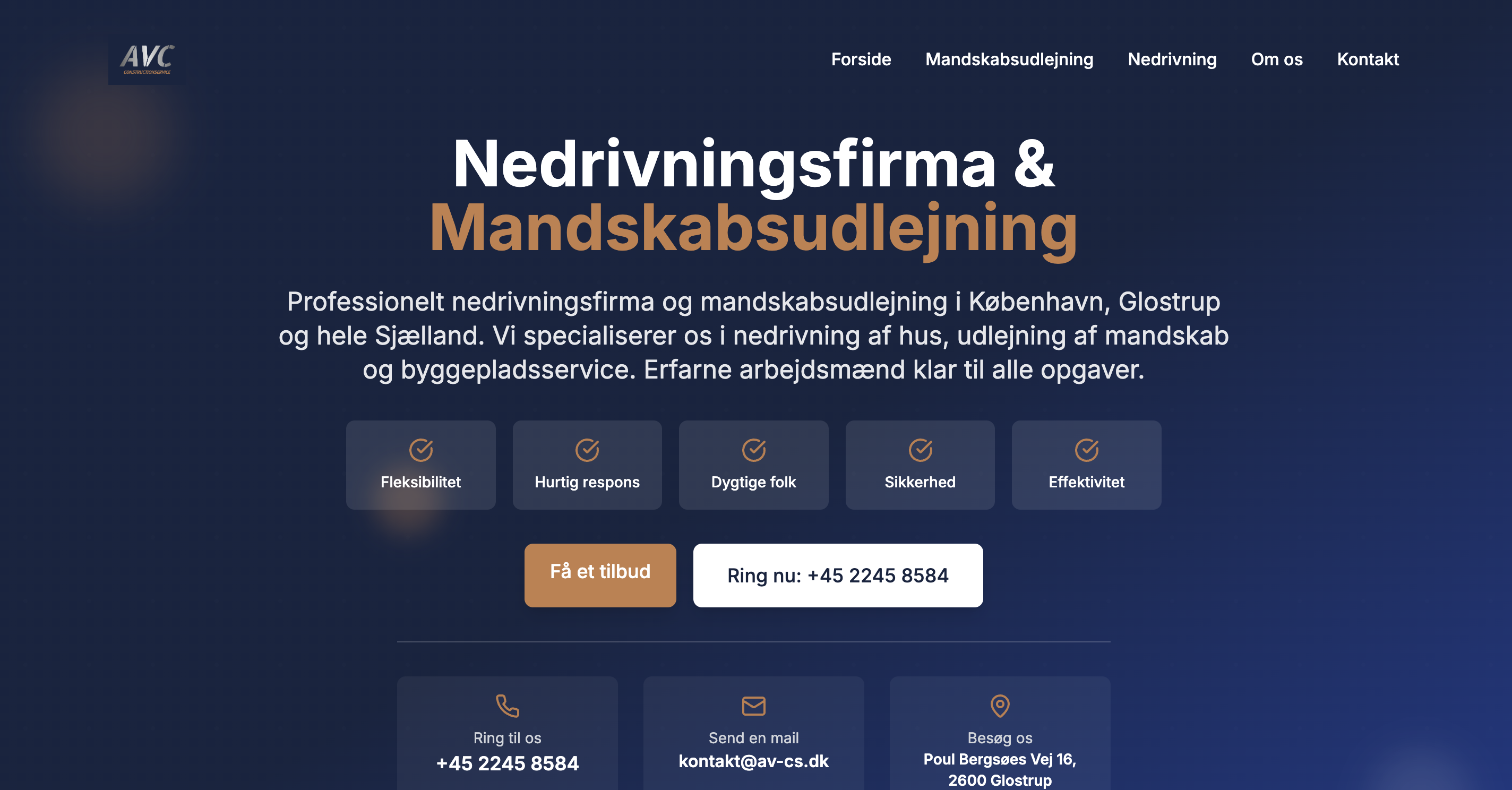 AV Construction projekt - byggefirma hjemmeside
